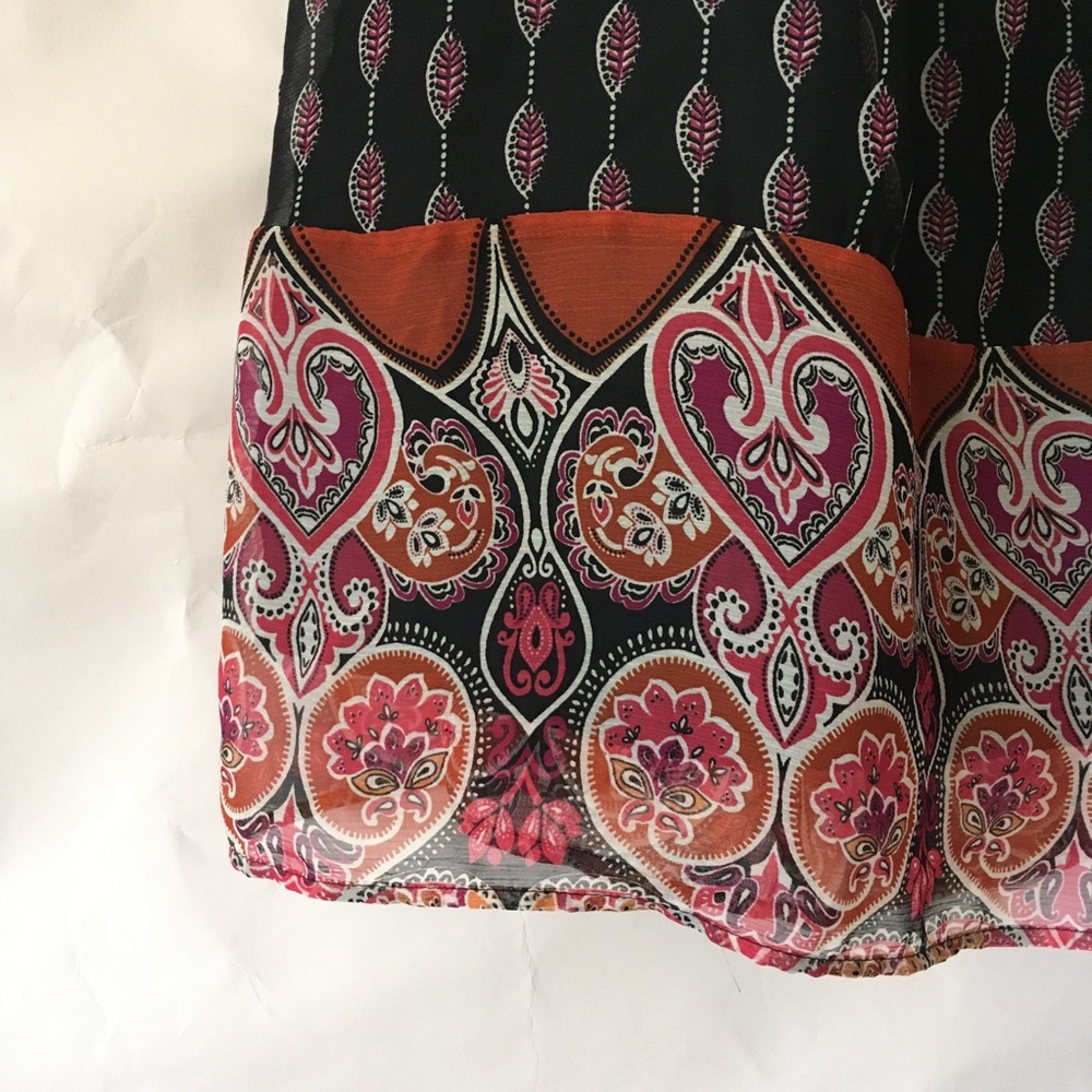 H&M black gathered skirt pink orange print size 10 - Picture 2 of 9